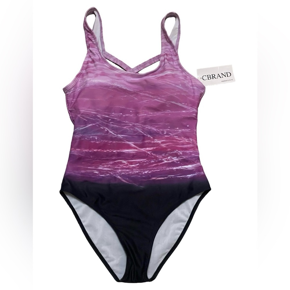 CBRAND Womens SMALL Ombre One-Piece Cross Back Swimsuit Gradient Color NWT
